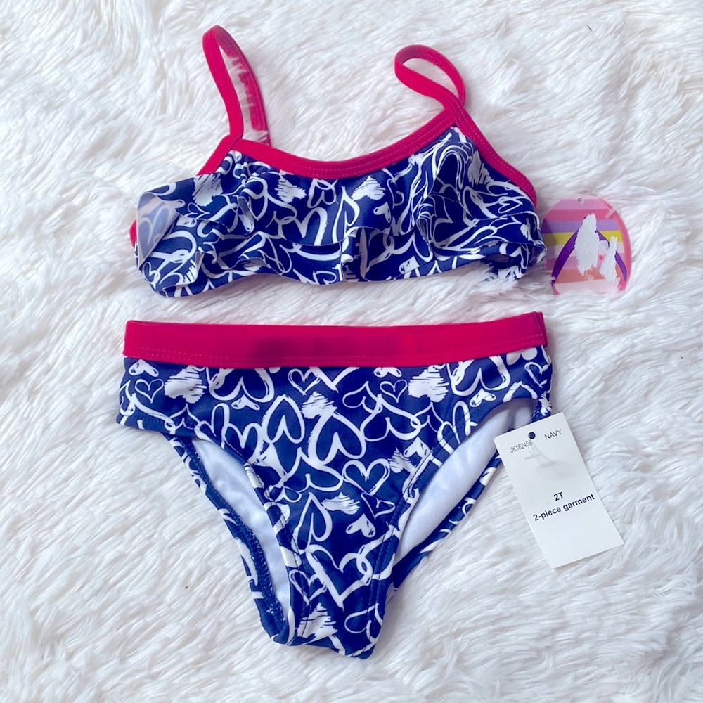 J. Khaki Red Blue Heart Two Piece Bikini Size 2T